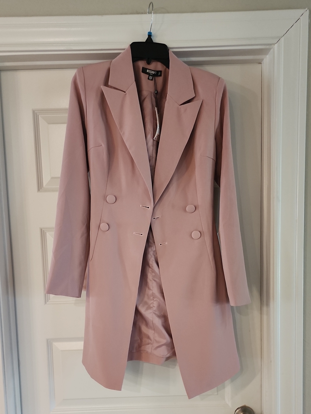 Missguided Blush Pink Double-Breasted Longline Blazer With Tulle Bow
